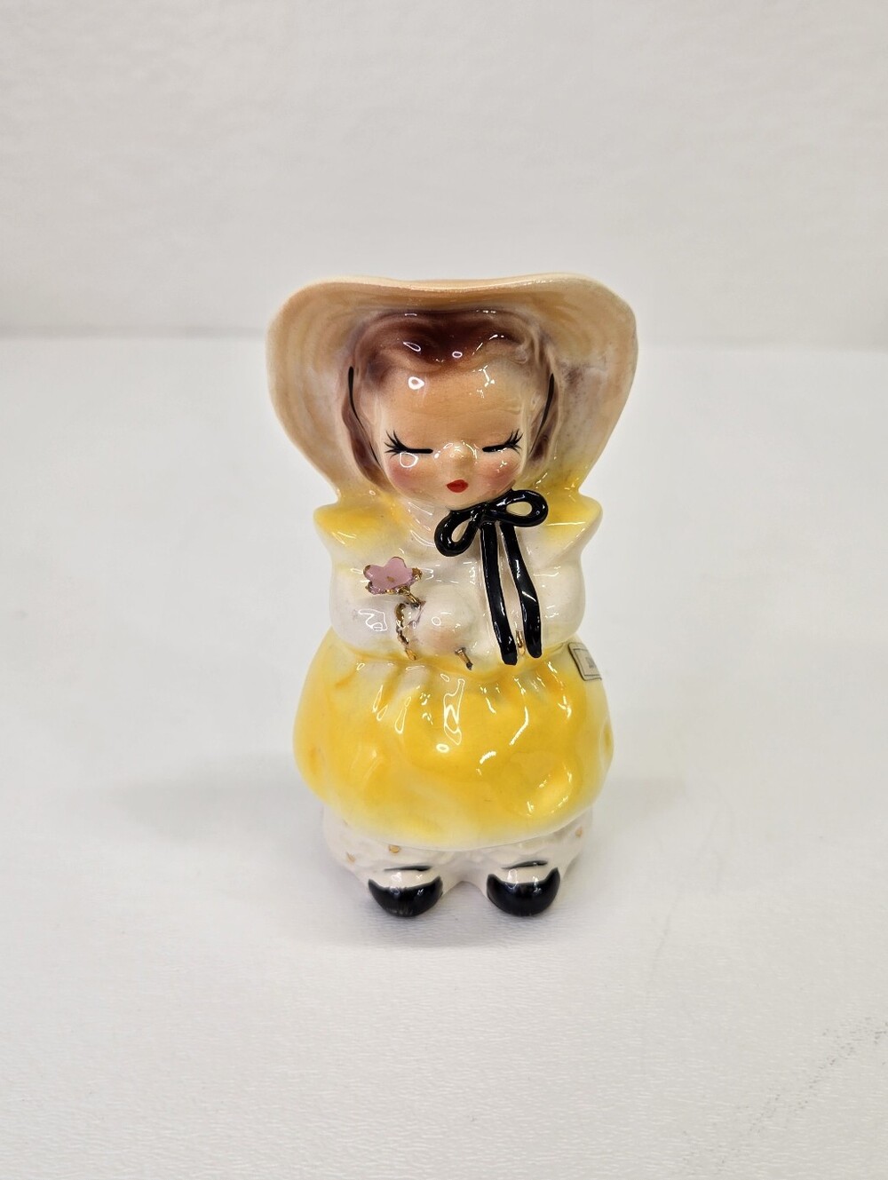Josef Originals SUNNY Girl Yellow w Flower 1950s Early California Figurine Rare